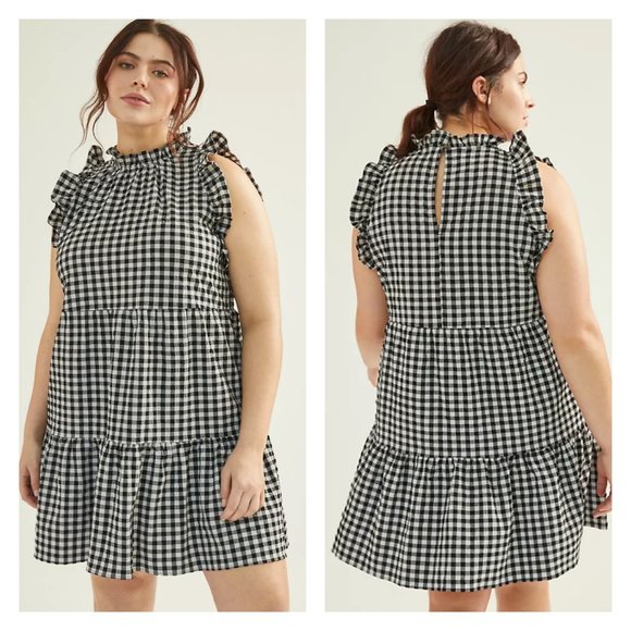 Anthropologie Dresses & Skirts - Anthropologie Maeve Black Plaid Lida Ruffle Tiered XL Sleeveless Oversized Dress